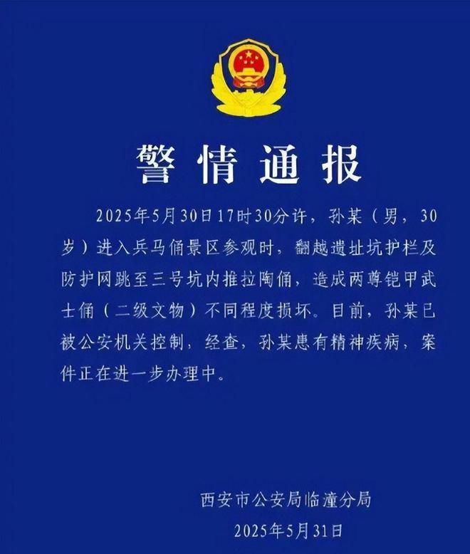 男子推倒兵马俑后续：国籍确定警方深夜通报身份难怪这么嚣张(图5)